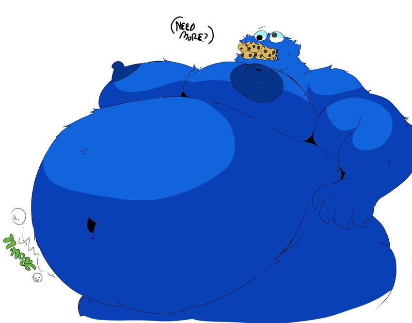 anthro belly big_belly big_moobs big_muscles big_nipples big_pecs bloated blue_belly blue_body blue_fur blue_nipples cookie cookie_in_mouth eating eating_cookie eating_food food fur huge_belly huge_nipples huge_pecs male moobs musclegut muscular muscular_anthro muscular_male navel nipples nude obese obese_anthro obese_male onomatopoeia overweight overweight_anthro overweight_male pecs rumbling_stomach simple_background solo sound_effects speech_bubble text white_background abbamusa410791 cookie_monster monster english_text half-length_portrait hi_res portrait