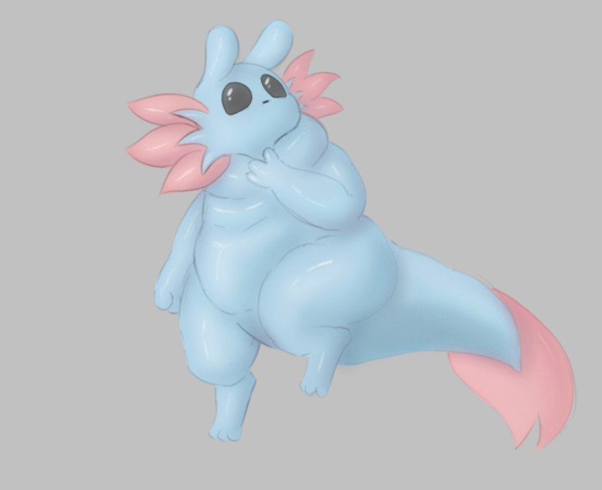 3_fingers 3_toes ambiguous_gender antennae_(anatomy) anthro belly big_belly black_eyes blue_body casual_nudity digitigrade featureless_crotch feet fingers grey_background obese obese_ambiguous obese_anthro overweight overweight_ambiguous overweight_anthro simple_background solo tail thick_thighs toes soarfloh rain_world videocult rivulet_(rain_world) slugcat 2023 digital_media_(artwork) unavailable_at_source