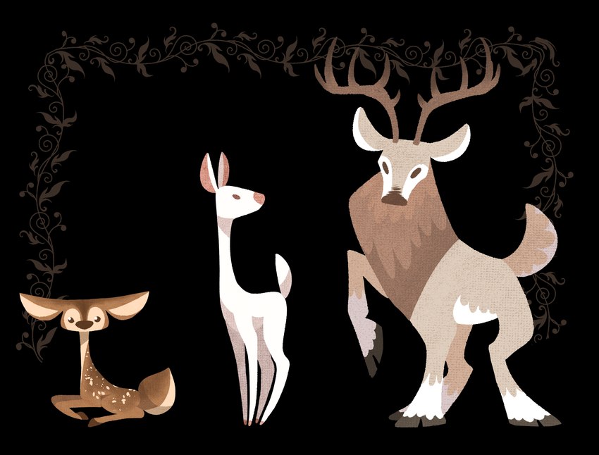 ambiguous_gender antlers countershade_tail countershading feral group hooves horn quadruped scut_tail short_tail tail trio nini_(artist) deer mammal 2015 absurd_res hi_res