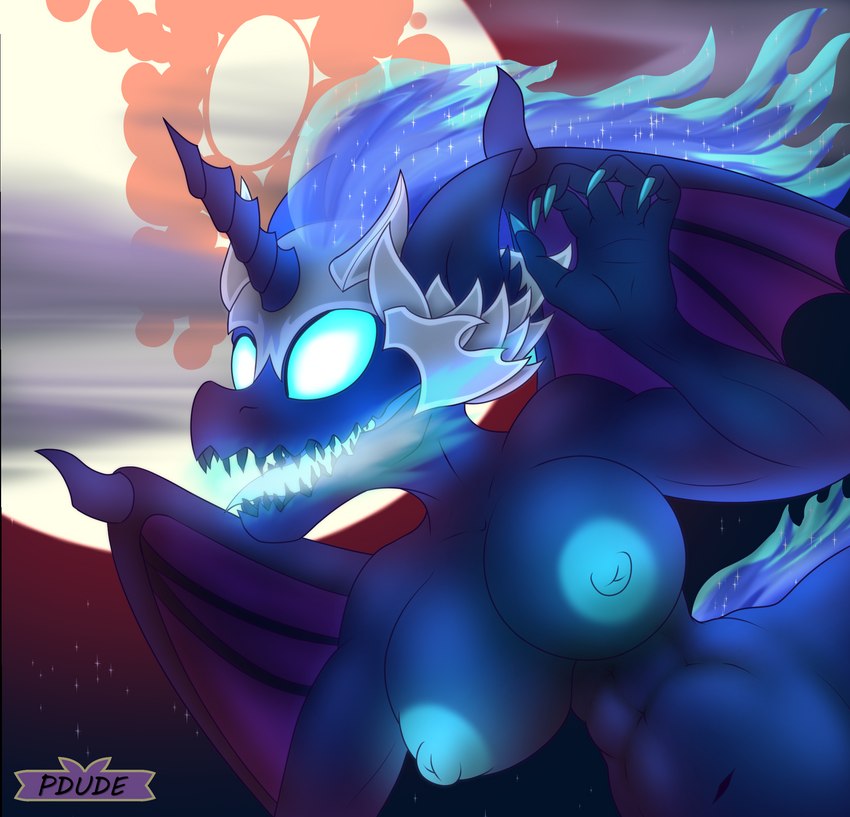 anthro armor female glowing glowing_eyes headgear helmet horn nipples nude wings pdude friendship_is_magic hasbro my_little_pony mythology nightmare_moon_(mlp) equid equine mammal mythological_creature mythological_equine winged_unicorn hi_res