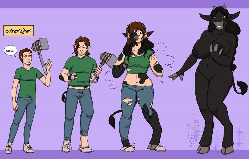 3_fingers anthro big_breasts black_body black_fur black_hair body_size_growth bottomwear braided_hair breast_growth breasts clothing cloven_hooves female fingers footwear fur gender_transformation genitals green_clothing green_shirt green_topwear growth hair hammer holding_hammer holding_object holding_tool hooved_fingers hooves horn horn_growth human_to_anthro male mid_transformation mtf_transformation nipples nude pants pussy shirt shoes simple_background size_transformation smile solo species_transformation standing tail tail_growth tail_tuft tools topwear torn_clothing transformation tuft rileyomalley blizzard_entertainment warcraft bovid bovine human mammal tauren 2019 sequence