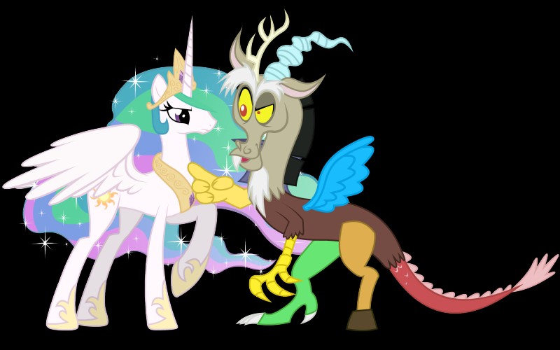 discord and princess celestia (friendship is magic and etc) created by mixermike622