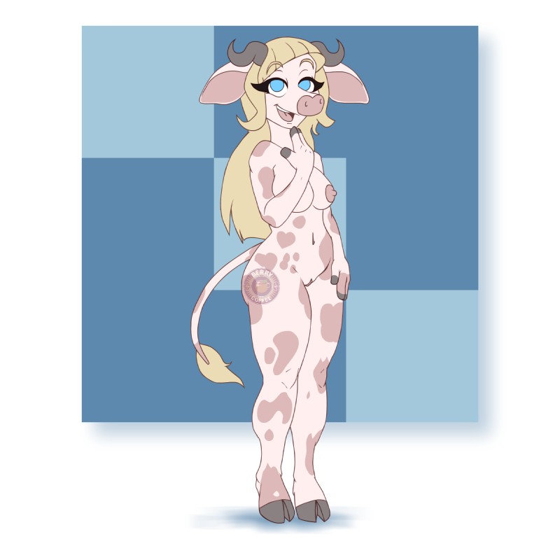 blue_eyes breasts female genitals hooves horn nipples pussy solo spots berriesandcoffee anna bovid bovine cattle mammal 1:1 hi_res