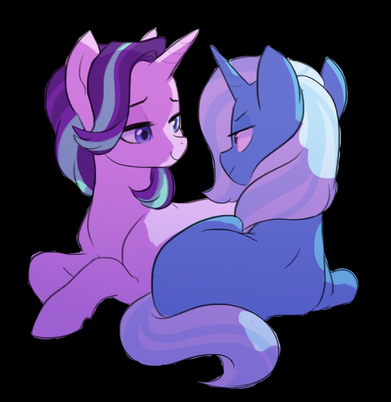 blue_eyes duo eye_contact female feral hair horn looking_at_another multicolored_hair simple_background smile transparent_background two_tone_hair kianamai friendship_is_magic hasbro my_little_pony mythology starlight_glimmer_(mlp) trixie_(mlp) equid equine mammal mythological_creature mythological_equine unicorn 2016 alpha_channel hi_res