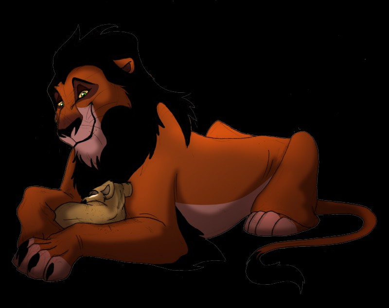 ambiguous_gender black_hair brown_body brown_fur claws countershading duo feral fur green_eyes hair lying male mane relaxing simple_background tail tail_tuft tan_body tan_countershading tan_fur transparent_background tuft yellow_sclera young young_feral albinoraven666fanart disney the_lion_king scar_(the_lion_king) felid lion mammal pantherine alpha_channel hi_res