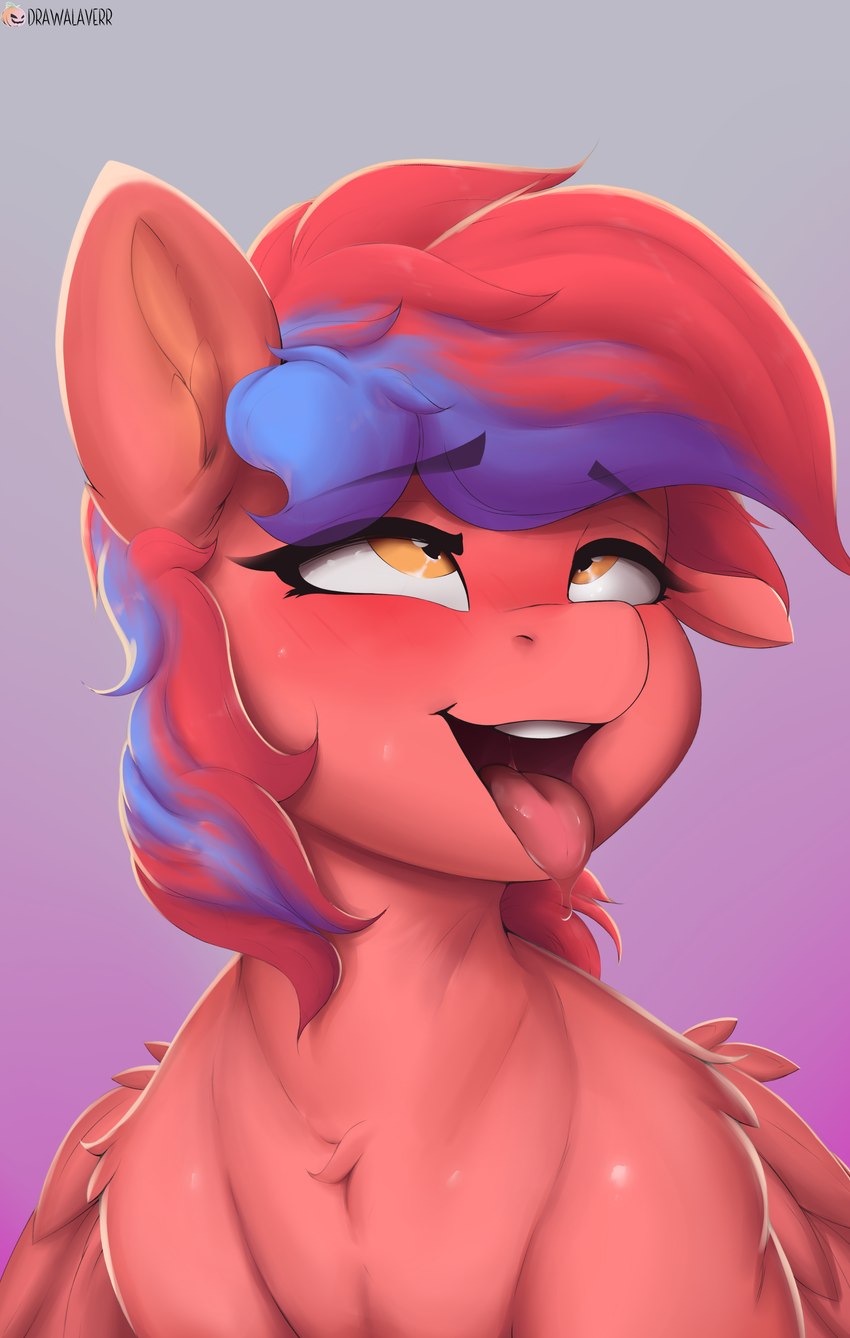 ahegao blush bodily_fluids drooling female feral looking_pleasured looking_up saliva saliva_string silly silly_face simple_background solo tongue tongue_out wings drawalaverr hasbro my_little_pony mythology fan_character equid equine mammal mythological_creature mythological_equine pegasus absurd_res hi_res portrait