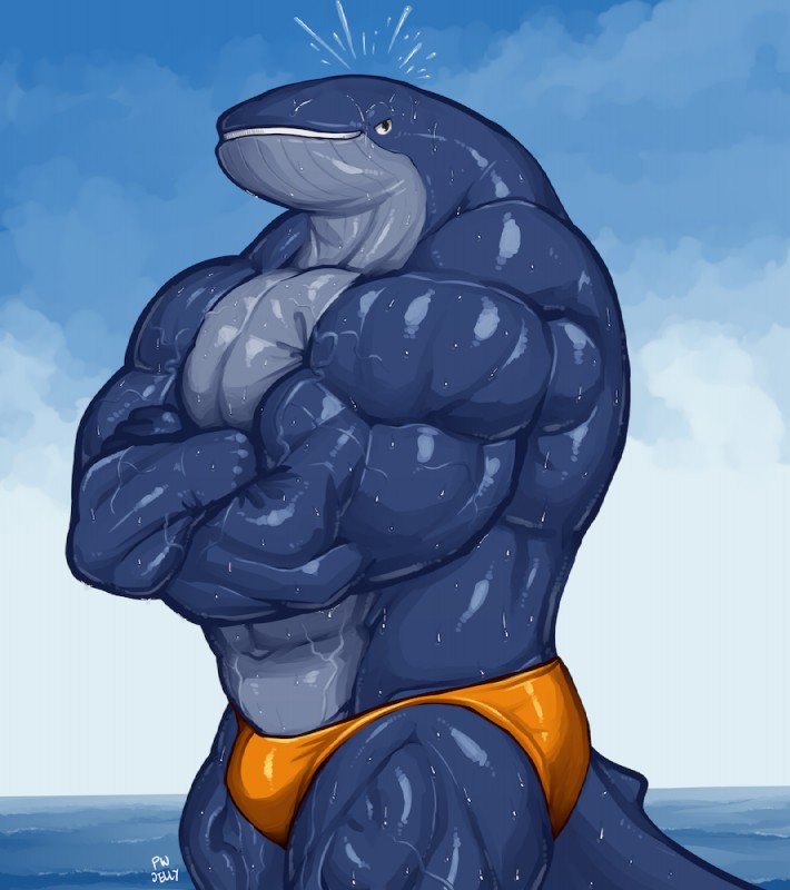 5_fingers abs anthro belly biceps big_biceps big_deltoids big_mouth_(anatomy) big_muscles big_pecs blue_arms blue_belly blue_body blue_chest blue_face blue_fingers blue_hands blue_legs blue_neck blue_scales blue_sky blue_tail bottomwear clothed clothed_anthro clothed_male clothing cloud countershade_face countershade_scales countershade_torso countershading crossed_arms dark_arms dark_body dark_eyes dark_face dark_fingers dark_hands dark_legs dark_neck dark_scales dark_tail day deltoids detailed_background fingers forearm_muscles glistening glistening_arms glistening_back glistening_belly glistening_body glistening_bottomwear glistening_chest glistening_clothing glistening_face glistening_fingers glistening_hands glistening_legs glistening_neck glistening_scales glistening_speedo glistening_swimwear glistening_tail grey_eyes grin happy huge_deltoids huge_muscles huge_pecs humanoid_hands latissimus_dorsi light light_bottomwear light_clothing looking_aside looking_at_viewer looking_away male male_anthro manly muscular muscular_anthro muscular_arms muscular_male muscular_thighs navel neck_muscles obliques open_mouth open_smile orange_bottomwear orange_clothing orange_speedo orange_swimwear outside pecs pose quads scales side_view sky smile solo speedo speedo_only standing swimwear tail toony topless topless_anthro topless_male trapezius triceps vein veiny_arms veiny_legs wet wet_arms wet_back wet_belly wet_body wet_chest wet_face wet_hands wet_legs wet_neck wet_scales wet_tail plain_white cetacean mammal marine blue_theme colored digital_drawing_(artwork) digital_media_(artwork) half-length_portrait portrait shaded