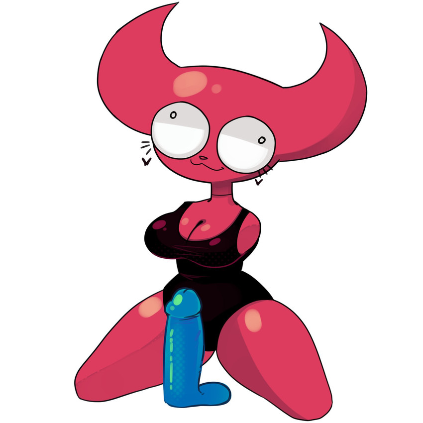 2_horns armless black_clothing black_leotard blue_dildo breasts cleavage clothed clothed_female clothed_humanoid clothing dildo duo eyelashes female female_humanoid heart_symbol horn leotard mouth_closed red_body red_horn round_eyes sex_toy simple_background smile solo thick_thighs white_background white_sclera qwerty_soda crackers_(qwerty_soda) demon humanoid 1:1 2025 digital_drawing_(artwork) digital_media_(artwork) english_description hi_res