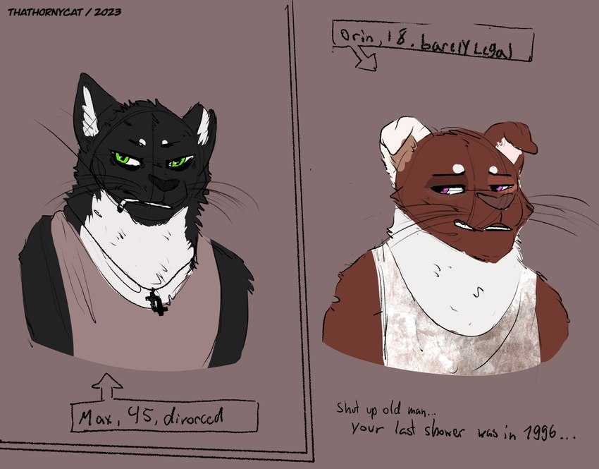 anthro male text thathornycat capitoline_ranch max_(capitoline_ranch) orin_(capitoline_ranch) felid feline mammal colored english_text hi_res sketch