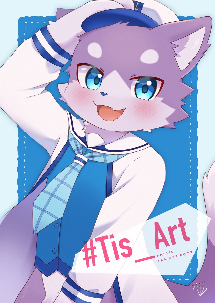 anthro blue_clothing blue_eyes blue_necktie blue_sweater blue_sweater_vest blue_topwear blue_vest blush blush_lines clothing countershading cute_fangs fangs fur hat headgear headwear holding_clothing holding_hat holding_headgear holding_headwear holding_object kemono looking_at_viewer male necktie open_mouth open_smile pose purple_body purple_fur robe sailor_hat smile sweater sweater_vest teeth topwear vest white_body white_clothing white_countershading white_fur white_robe young iryu_km production_taiikukan ametis canid canine fox mammal 2024 digital_media_(artwork) half-length_portrait hi_res portrait