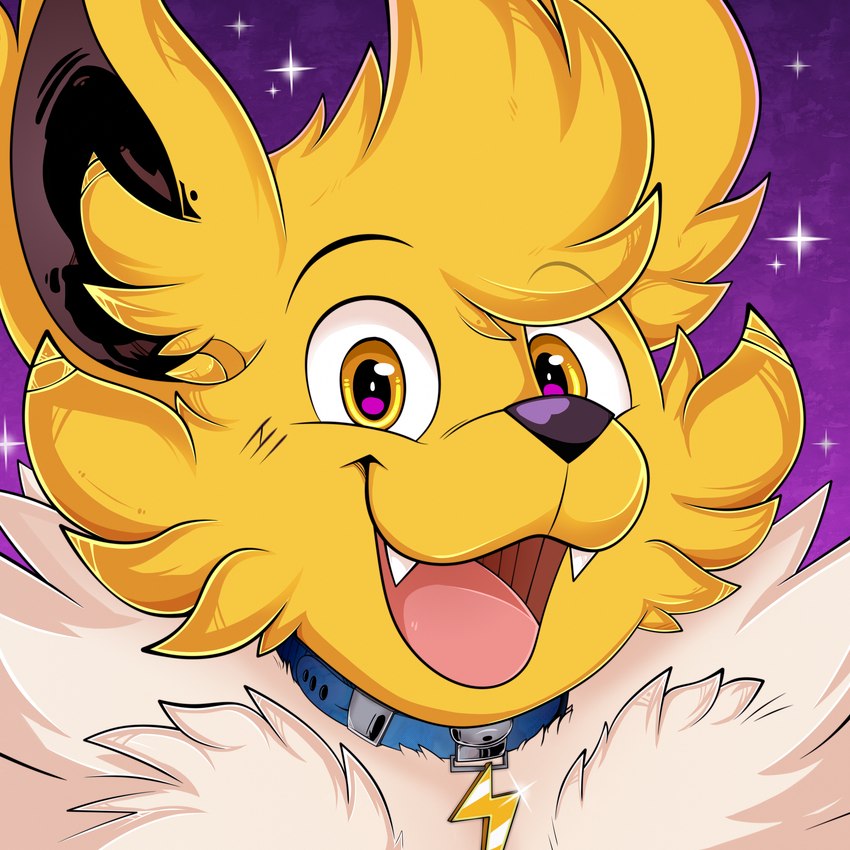 collar excited fangs feral fluffy happy male open_mouth solo sparkles teeth toony_expression yellow_body augury_(artist) nintendo pokemon jolt_(wm149) eeveelution generation_1_pokemon jolteon pokemon_(species) 1:1 absurd_res hi_res icon