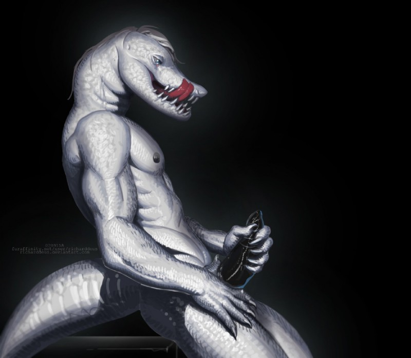 anthro erection genitals licking licking_lips licking_own_lips male masturbation muscular muscular_anthro muscular_male nipples nude penile penile_masturbation penis self_lick solo tail thick_tail tongue tongue_out richarddeus crocodile crocodilian reptile scalie