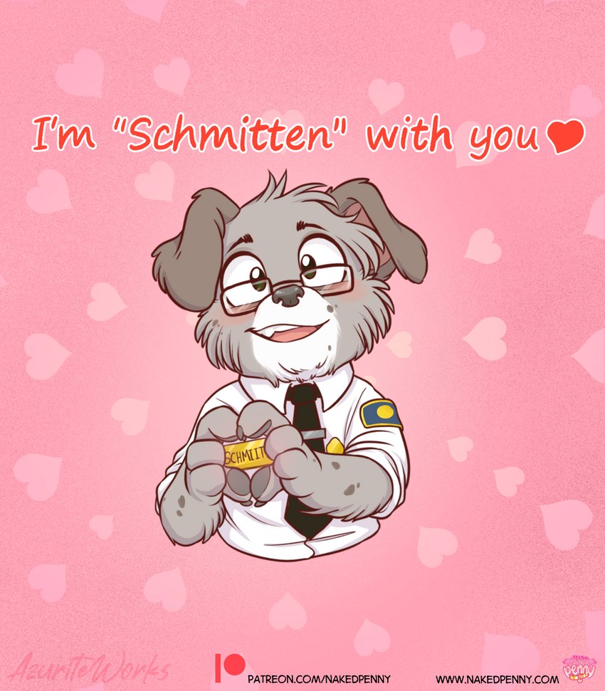 anthro holidays male solo text valentine's_day_card azurite_works team_penny naked_penny valentine's_day schmitty_the_guard_dog canid canine canis domestic_dog mammal hi_res url