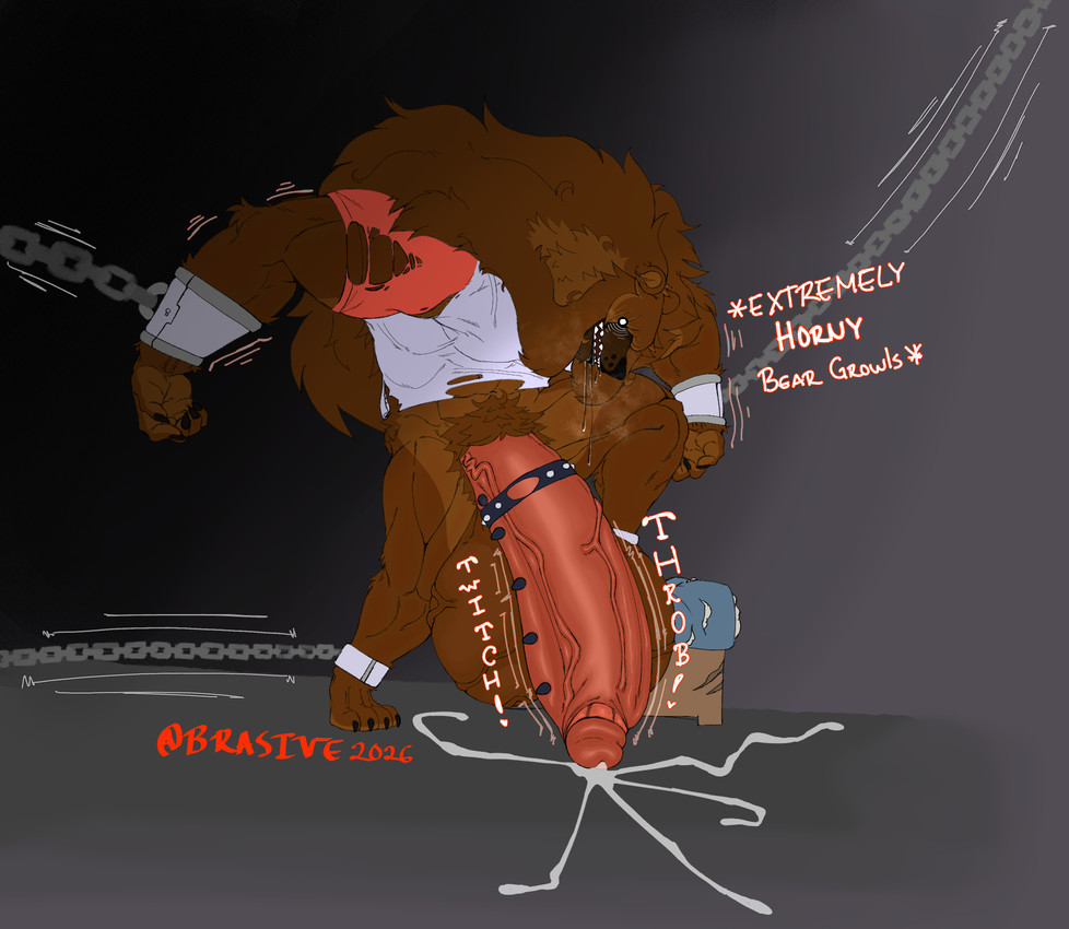 anthro bodily_fluids breeder brown_body brown_fur drooling fur genital_fluids genitals hair hyper long_hair male penis pent_up precum saliva solo brasive bear mammal hi_res