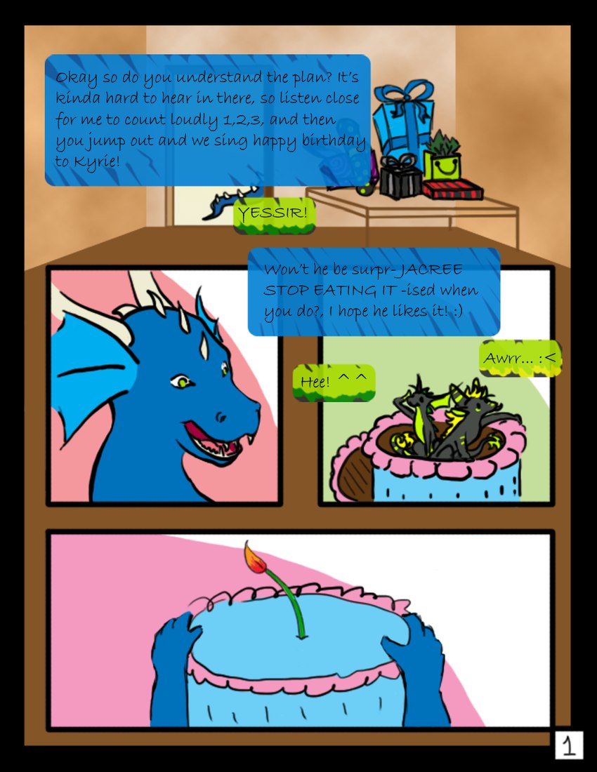 cake candle dessert dialogue feral fire food frosting gesture gift group happy_birthday male open_mouth salute smile speech_bubble text sillydraco mythology drakyr ghostdraggy ghostie_(ghostdragon) jacree_(draconity) sillydraco_(sillydraco) dragon mythological_creature mythological_scalie scalie comic english_text hi_res