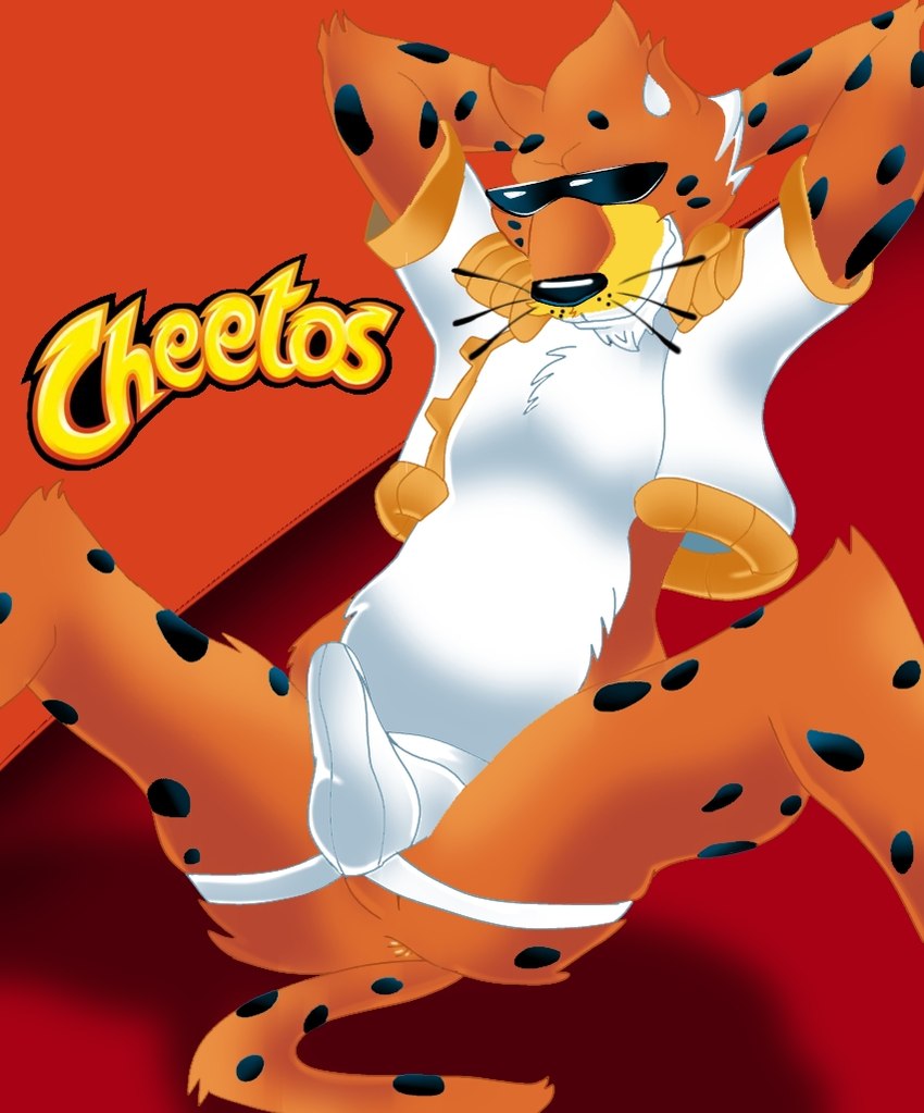 anthro butt clothing eyewear hands_behind_head jockstrap male mascot presenting presenting_hindquarters skinny solo sunglasses underwear eric_dream_everyotherheart cheetos chester_cheetah cheetah felid feline mammal