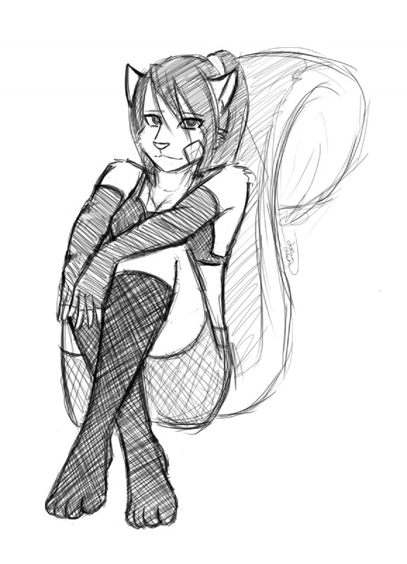 anthro bandage bikini biped clothing crossed_legs female footwear gloves handwear legwear simple_background sitting socks solo spandex stockings swimwear tight_clothing two-piece_swimsuit conkerbirdy mammal rodent sciurid tree_squirrel monochrome sketch