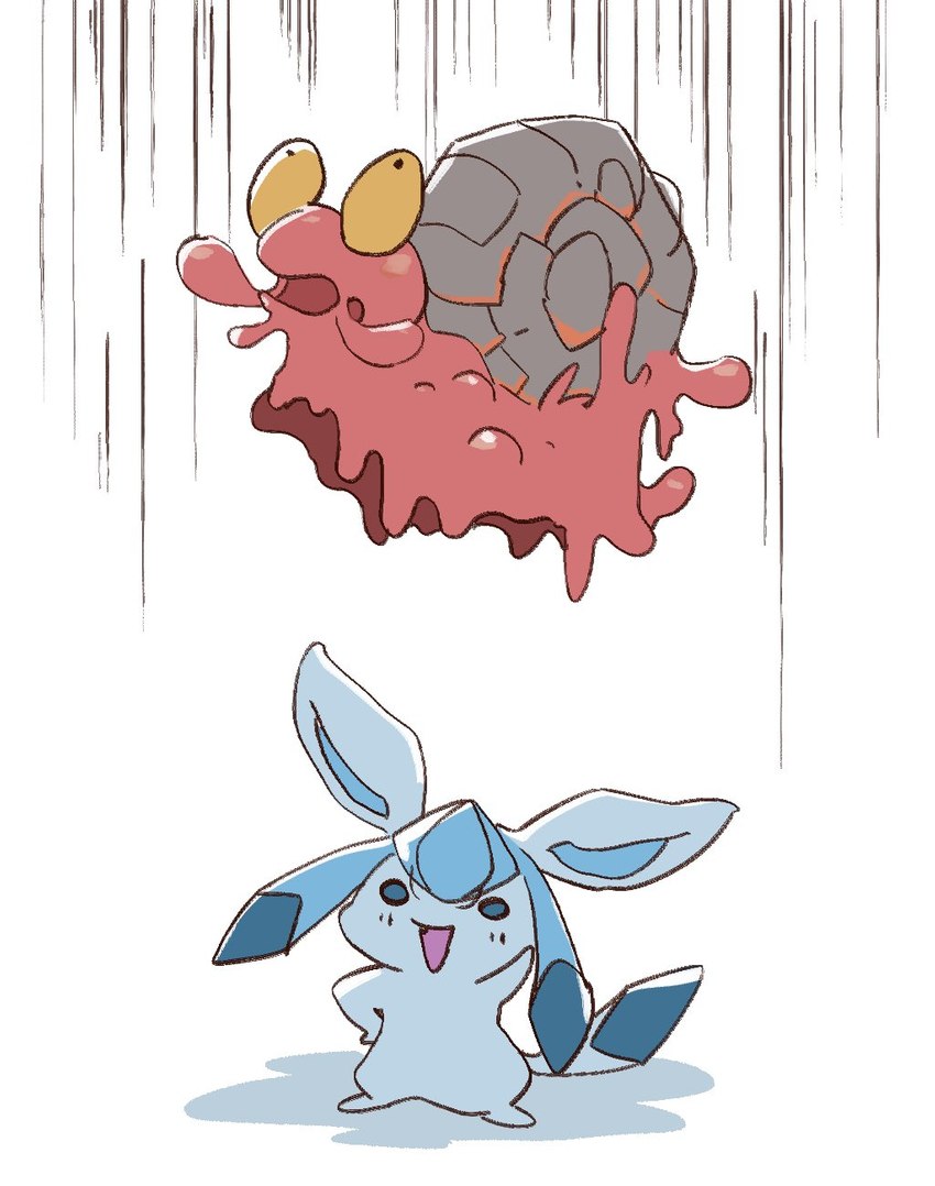 ambiguous_gender blue_body duo falling feral goo-connected_lips lava open_mouth red_body shell yellow_eyes winte nintendo pokemon eeveelution gastropod generation_2_pokemon generation_4_pokemon glaceon magcargo mollusk pokemon_(species) hi_res