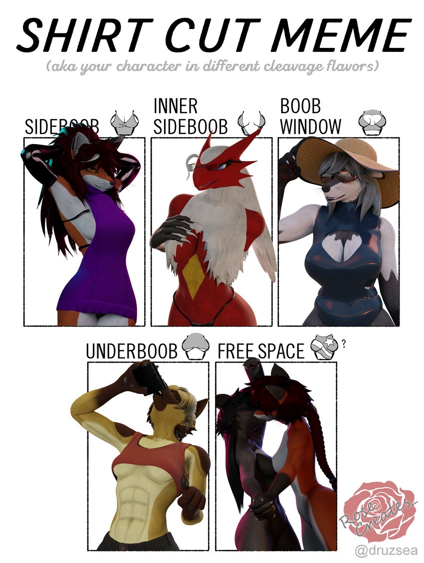 abs alcohol anthro beverage biceps big_breasts blue_eyes bottomwear braided_hair breast_squish breasts brown_body brown_fur claws cleavage cleavage_cutout clothed clothing curvy_figure cutout drinking eyewear feathers feet female female/female flask fur glasses grey_body grey_fur group hair half-closed_eyes hat headgear headwear highlights_(coloring) huge_breasts kissing latex latex_clothing latex_legwear latex_stockings legwear long_hair looking_at_viewer mature_female muscular muscular_anthro muscular_female narrowed_eyes open_mouth shirt side_boob simple_background slightly_chubby slightly_chubby_female smile squish stockings sun_hat sunglasses sweater tail talons teeth text thick_thighs toes topwear under_boob underwear virgin_killer_sweater white_body white_fur white_hair wide_hips rosecreates meme_clothing nintendo pokemon shirt_cut_meme lana_(rosecreates) lavender(rosecreates) leslie_rochester(rosecreates) lily(rosecreates) phoenix_(rosecreates) rosa_bursyoji avian bird blaziken canid canine canis domestic_dog fox generation_3_pokemon german_shepherd herding_dog mammal pastoral_dog pokemon_(species) red_fox silver_fox true_fox wolf 3d_(artwork) absurd_res blender_(artwork) digital_media_(artwork) english_text hi_res meme gynomorph_(lore) incest_(lore) sibling_(lore) sister_(lore) sisters_(lore) twins_(lore)