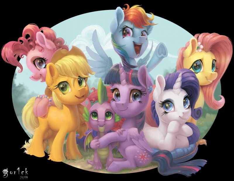 female feral group horn tail wings gor1ck friendship_is_magic hasbro my_little_pony mythology applejack_(mlp) fluttershy_(mlp) mane_six_(mlp) pinkie_pie_(mlp) rainbow_dash_(mlp) rarity_(mlp) spike_(mlp) twilight_sparkle_(mlp) dragon equid equine horse mammal mythological_creature mythological_equine mythological_scalie pegasus scalie unicorn winged_unicorn absurd_res alpha_channel hi_res