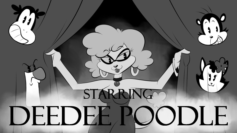 anthro classical clothed clothing female fleischer_style_toon group homage male parody toony mysteryfanboy91 ralphbear betty_boop_(series) paramount_pictures the_stupid_reviews betty_boop deedee_poodle katie_lion mr_hand ralph_bear stupid_moose canid canine canis domestic_dog mammal poodle 16:9 hi_res monochrome widescreen