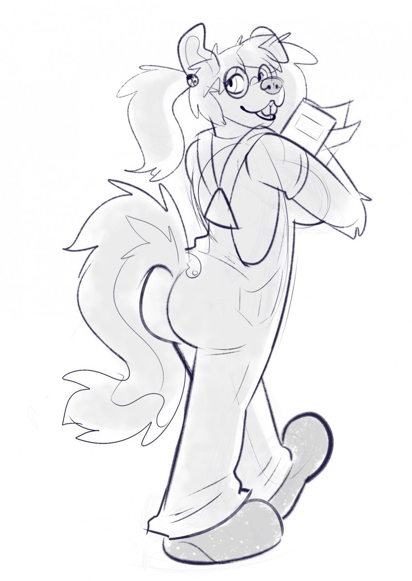 anthro buckteeth clothing dork eyewear female glasses nerd overalls pigtails school solo tail teeth harlem eliza_edington border_collie canid canine canis collie domestic_dog herding_dog mammal pastoral_dog sheepdog hi_res