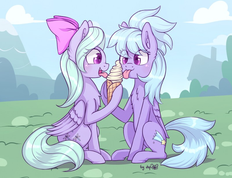 blue_hair dessert duo female food hair ice_cream licking purple_eyes sitting tongue tongue_out wings dsp2003 friendship_is_magic hasbro my_little_pony mythology cloud_chaser_(mlp) flitter_(mlp) equid equine mammal mythological_creature mythological_equine pegasus 2018 absurd_res hi_res sibling_(lore) sister_(lore) sisters_(lore) twins_(lore)