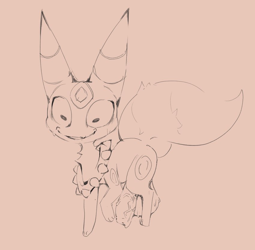 animal_genitalia animal_penis balls big_balls black_and_orange canine_genitalia canine_penis collar constricted_pupils evil_face evil_grin feral fluffy fluffy_tail genitals male penis pupils small_pupils smile solo spiked_collar spikes standing tail vein veiny_penis wide_eyed freaky_fel nintendo pokemon eeveelution generation_2_pokemon pokemon_(species) umbreon absurd_res hi_res monochrome sketch