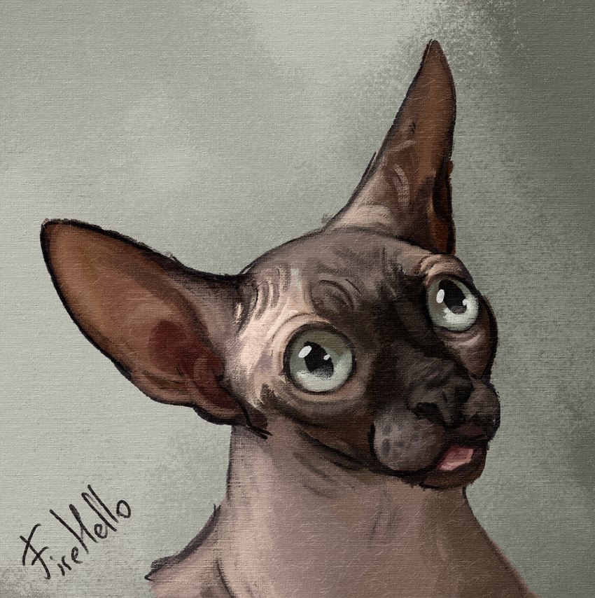 abstract_background blep blue_eyes derpy feral hairless male realistic solo tongue tongue_out fihell domestic_cat felid feline felis hairless_cat mammal sphynx_(cat) hi_res portrait signature