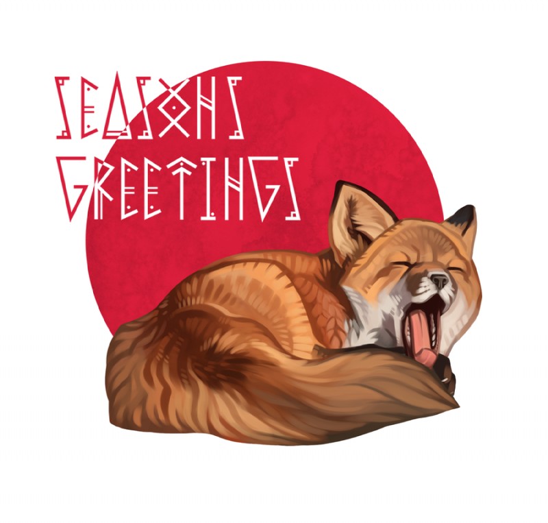 countershading curled_up eyes_closed feral fur holidays lying open_mouth orange_body orange_fur solo tongue tongue_out white_body white_countershading yawn blackpassion777 christmas mystfell canid canine fox mammal red_fox true_fox