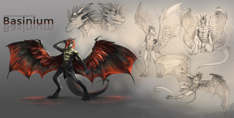 anthro biped black_body black_scales bottomwear claws clothed clothing crouching eyewear feathered_wings feathers flying goggles grey_background horn loincloth male red_body red_feathers scales side_view simple_background solo spread_wings standing tail toe_claws topless wings alectorfencer mythology bassinium dragon feathered_dragon feathered_scalie mythological_creature mythological_scalie scalie 2011 hi_res model_sheet