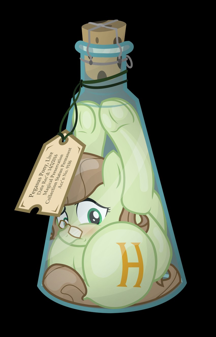 blush bottle brown_hair brown_tail butt cartoon_physics container cork corked_bottle cutie_mark eyewear featureless_crotch female feral flexible frontbend glasses glasses_askew green_body green_eyes hair hooves in_bottle in_container label objectification on_model simple_background solo squish stuck tail text transparent_background trapped underhoof wearing_glasses wings icaron hasbro my_little_pony mythology saga_(icaron) equid equine mammal mythological_creature mythological_equine pegasus 2016 absurd_res alpha_channel english_text hi_res