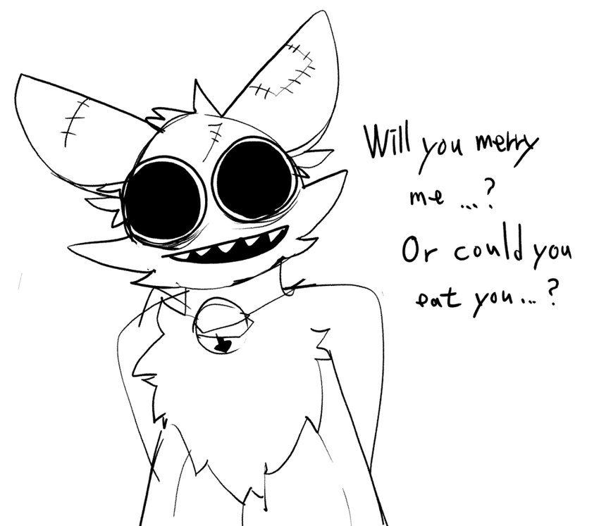 :d ambiguous_anthro ambiguous_gender anthro asking asking_viewer bell bell_collar big_eyes big_pupils biped cheek_tuft chest_tuft collar collar_only dialogue ellipsis empty_stare facial_tuft front_view fur hands_behind_back inner_ear_fluff jingle_bell jingle_bell_collar looking_at_viewer monotone_background neck_bell noseless nude open_mouth open_smile patch_(fabric) pointy_ears prick_ears pupils question questioning_ellipsis seam_(sewing) simple_background smile smiling_at_viewer solo soul_devouring_eyes stare talking_to_viewer teeth text tuft white_background wide_smile misoden_(artist) mythology azure_(flufpan) animate_inanimate dragon furred_dragon furred_scalie living_clothing living_costume living_fursuit mythological_creature mythological_scalie scalie 2024 digital_drawing_(artwork) digital_media_(artwork) english_text engrish greyscale half-length_portrait monochrome portrait sketch