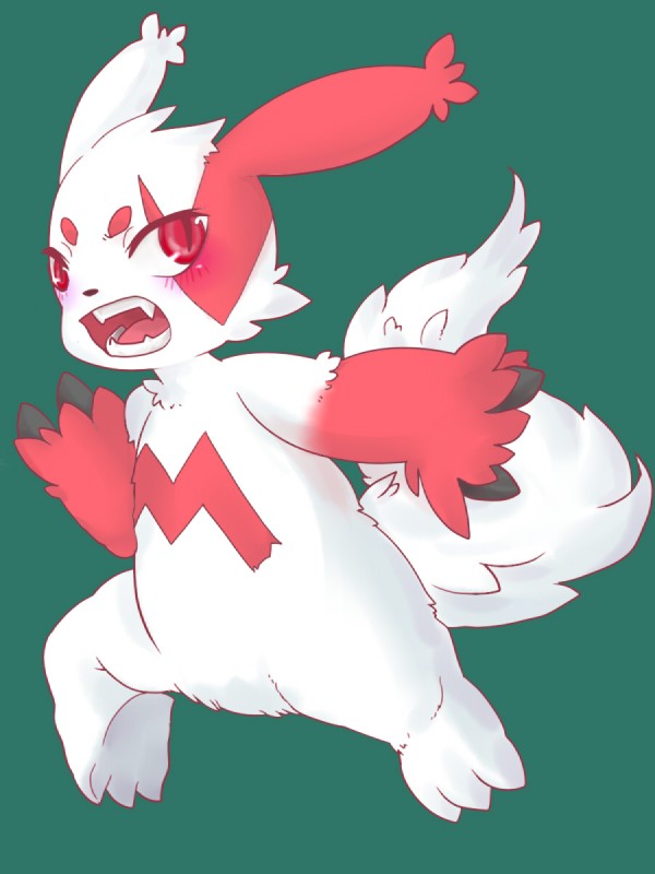 ambiguous_gender blush fur green_background markings red_eyes red_markings simple_background solo tail white_body white_fur ino nintendo pokemon generation_3_pokemon pokemon_(species) zangoose 3:4 hi_res