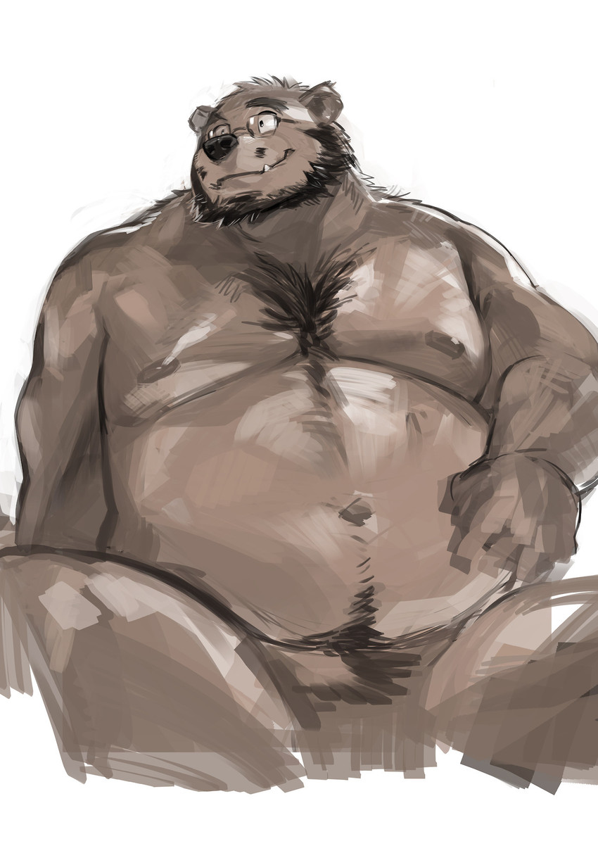 anthro beard belly black_nose brown_body brown_fur eyewear facial_hair fur glasses humanoid_hands kemono male moobs navel nipples overweight overweight_anthro overweight_male simple_background solo white_background kita_9999 love_mechanic tom_(lm) bear mammal 2016 hi_res sketch