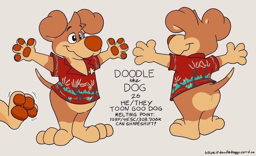 aloha_shirt anthro clothing male pattern_clothing pattern_shirt pattern_topwear shirt solo toony topwear doodledoggy doodle_(doodledoggy) canid canine canis domestic_dog goo_creature mammal toonkind absurd_res hi_res model_sheet