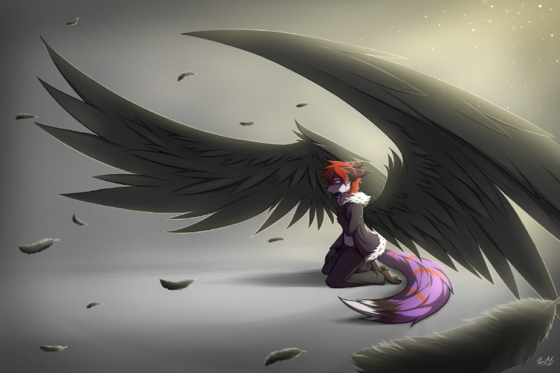 brazil kneeling male sad solo wings raven_ark raven-ark canid canine fox mammal digital_media_(artwork)