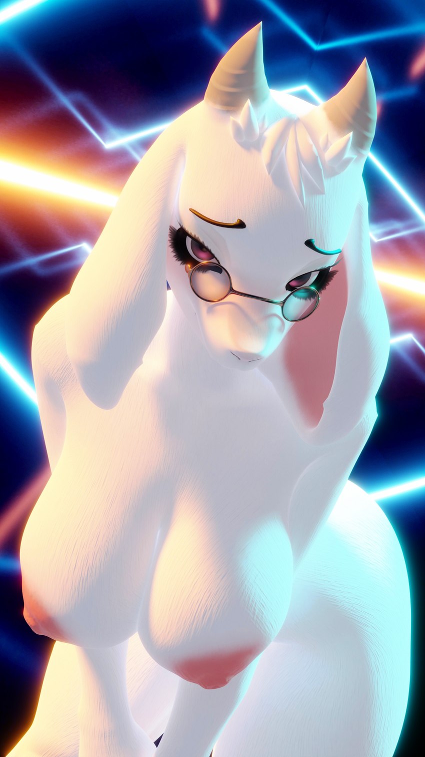 abstract_background accessory anthro areola bedroom_eyes big_breasts breasts eyewear eyewear_only female fur glasses glasses_only hair horn leaning leaning_forward looking_at_viewer narrowed_eyes nipples nude seductive solo wearing_glasses white_body white_fur fever-dreamer dogzeela_(modeler) undertale undertale_(series) toriel boss_monster_(undertale) bovid caprine goat mammal 3d_(artwork) 4k 9:16 absurd_res blender_(artwork) digital_media_(artwork) hi_res