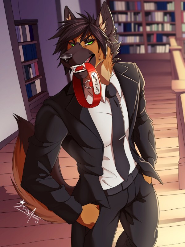 anthro black_hair brown_body brown_fur clothed clothing eyebrows eyelashes fur hair looking_at_viewer male solo standing hazakyaracely lonestar_eberlain canid canine canis domestic_dog german_shepherd herding_dog mammal pastoral_dog 2019 3:4 digital_media_(artwork) hi_res