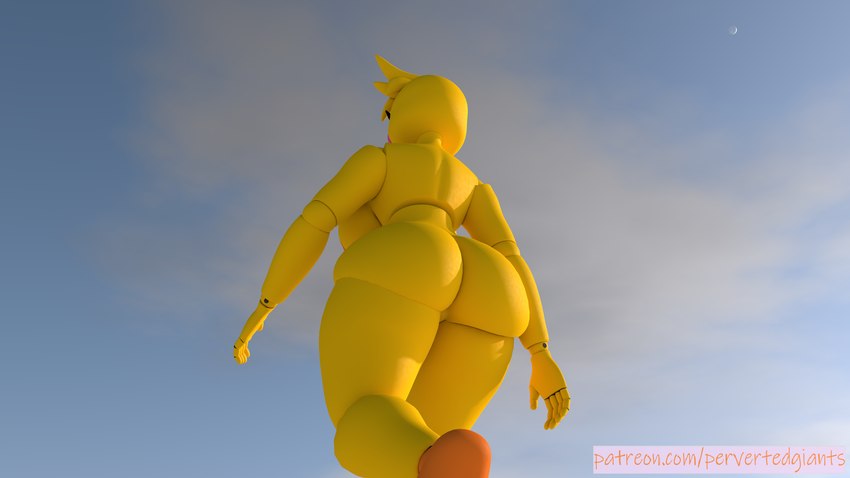 anthro barely_visible_nipples breasts butt feet female joints nipples orange_feet side_boob solo text walking yellow_body pervertedgiants five_nights_at_freddy's five_nights_at_freddy's_2 patreon scottgames toy_chica_(fnaf) humanoid mammal 16:9 3d_(artwork) blender_(artwork) digital_media_(artwork) english_text hi_res url widescreen