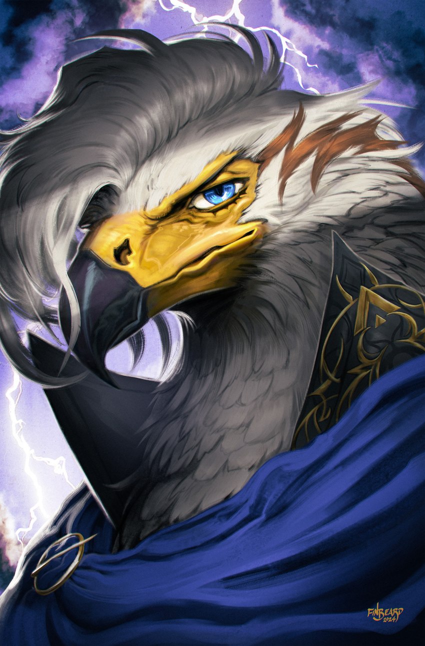 anthro beak blue_eyes electricity feathers lightning looking_at_viewer finbeard accipitrid accipitriform african_sea_eagle avian bird eagle sea_eagle digital_drawing_(artwork) digital_media_(artwork) headshot_portrait hi_res portrait