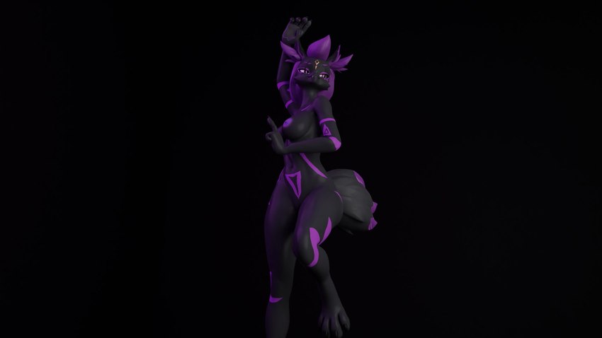 3d_background anthro black_body breasts female fur genitals hair looking_back nipples nude purple_body purple_hair pussy simple_background smile solo tail soda_rakoon epic_games fortnite kimiko_five-tails canid canine fox mammal 16:9 3d_(artwork) digital_media_(artwork) hi_res widescreen