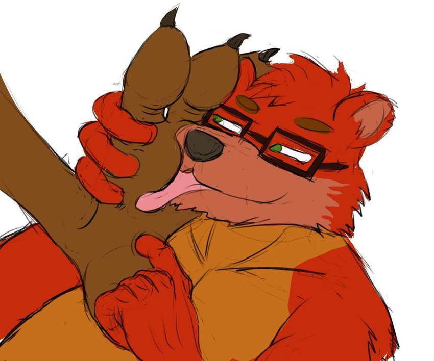 3_toes 5_fingers anthro arched_foot arched_soles arm_tuft bedroom_eyes belly biped black_nose brown_body brown_claws brown_eyes brown_foot brown_fur cheek_tuft chin_tuft claws close-up countershade_torso countershading duo eyebrows eyewear eyewear_only faceless_character facial_tuft feet finger_on_foot fingers foot_fetish foot_focus foot_grab foot_lick foot_on_face foot_play foot_shot fur glasses glasses_only green_eyes half-closed_eyes head_tuft humanoid_feet humanoid_hands humanoid_heel licking male male/male multicolored_body multicolored_fur narrowed_eyes nude orange_body orange_chest orange_fur paws pecs pink_body pink_fur plantigrade pose red_body red_fur seductive shoulder_tuft simple_background soles tan_belly tan_body tan_eyebrows tan_fur tickle_fetish tickle_torture tickling tickling_feet toe_claws toes tongue tongue_out tuft wearing_glasses white_background wrinkled_feet wrinkles ramsayd looney_tunes warner_brothers daerc wile_e._coyote bear canid canine canis coyote mammal colored digital_drawing_(artwork) digital_media_(artwork) flat_colors