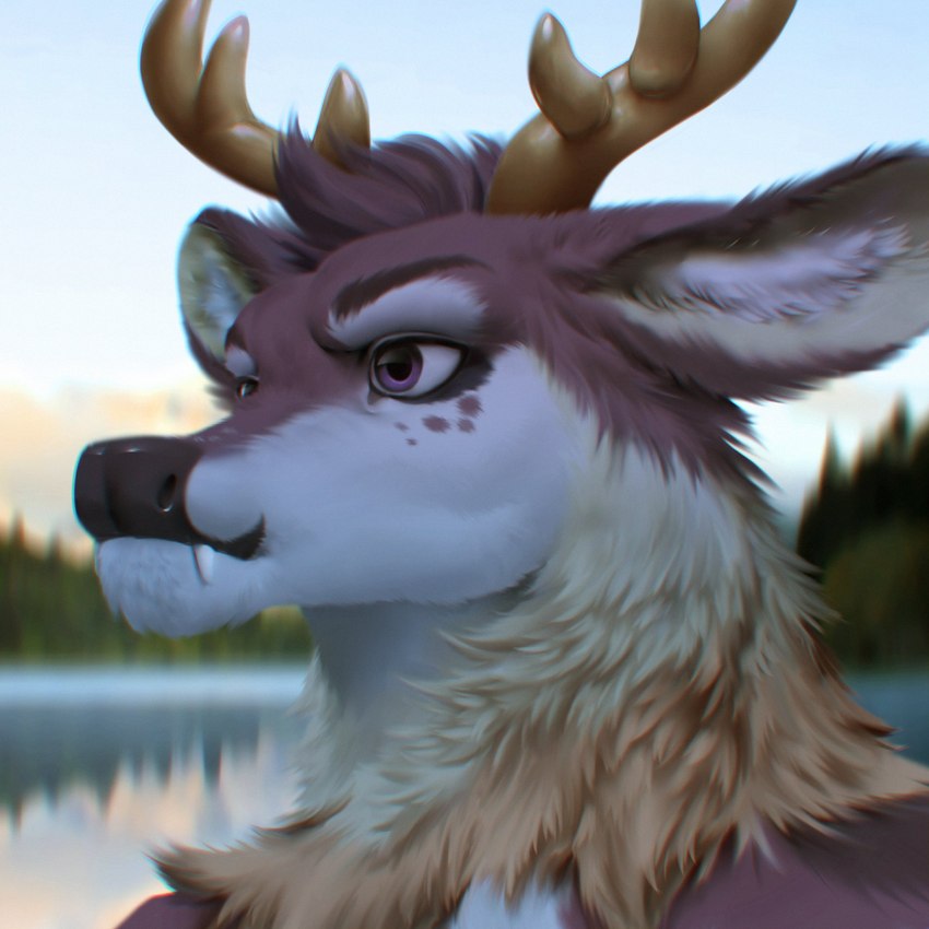 anthro antlers blurred_background day detailed_background fur hair horn male outside purple_eyes sky solo tan_body tan_fur white_body white_fur wayn_animation deer mammal 1:1 2021 adobe_photoshop_(artwork) bust_portrait detailed digital_media_(artwork) digital_painting_(artwork) hi_res portrait