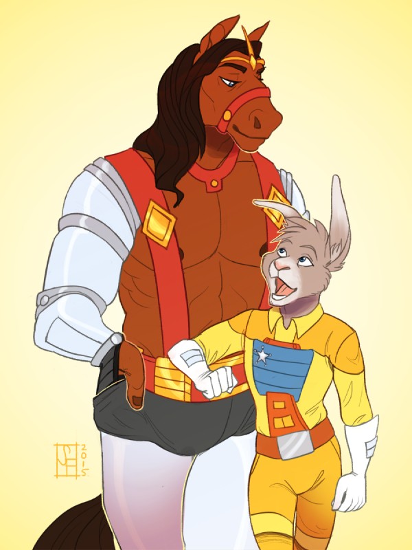 abs anthro blue_eyes cybernetics duo machine male muscular nipples open_mouth pecs simple_background teeth bunni tameraali bravestarr finn_(siegblack) marshall_bravestarr thirty_thirty equid equine horse lagomorph leporid mammal rabbit 3:4 hi_res