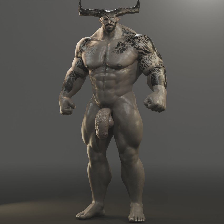 2_horns abs arm_tattoo balls beard biceps chest_tattoo deltoids eye_patch eyewear facial_hair flaccid foreskin genitals horn male muscular muscular_humanoid muscular_male mustache navel nipples nude obliques pecs penis quads scar solo tattoo vein veiny_penis voluox bioware dragon_age electronic_arts iron_bull humanoid qunari 1:1 3d_(artwork) absurd_res digital_media_(artwork) hi_res