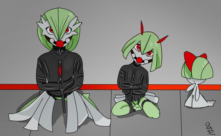 anthro ball_gag bdsm bondage bound captured family female gag group kidnapping kneeling loli looking_at_viewer red_eyes restraints simple_background straitjacket trio young young_humanoid riverswitch92 nintendo pokemon gardevoir generation_3_pokemon humanoid kirlia pokemon_(species) ralts