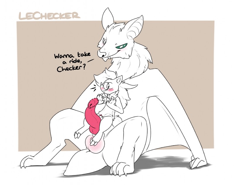 anthro balls claws clothed clothing dialogue duo erection fur genitals hair male male/male membrane_(anatomy) membranous_wings nude penis simple_background size_difference smile text wings lechecker nintendo pokemon checker fan_character bat generation_5_pokemon mammal pokemon_(species) zoroark 2019 digital_media_(artwork) english_text hi_res