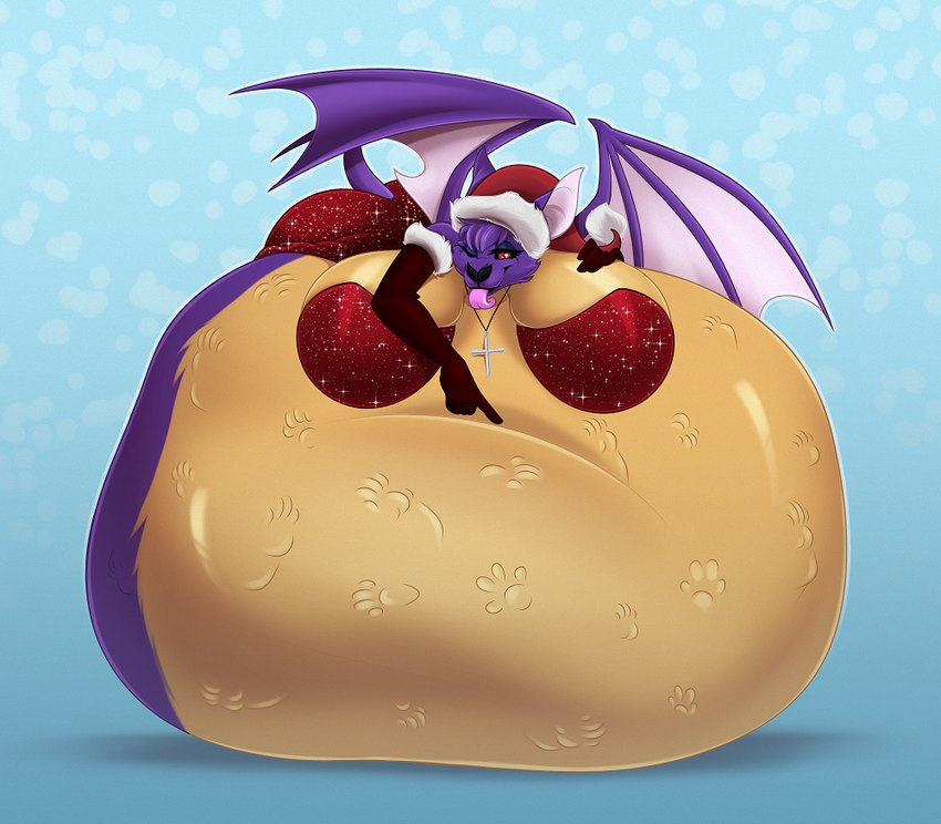 anthro belly big_belly big_breasts breasts female footprint fur gullet navel open_mouth pawpads pawprint paws purple_body purple_fur solo teeth tongue vore wings msv bat mammal