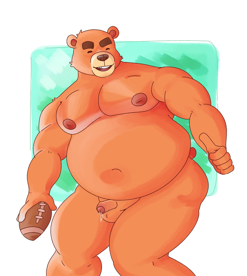 anthro balls belly brown_body brown_fur eyes_closed fur genitals humanoid_hands male moobs navel nipples overweight overweight_anthro overweight_male penis small_penis solo sport matchaijuice animal_crossing nintendo teddy_(animal_crossing) bear mammal 2020 hi_res